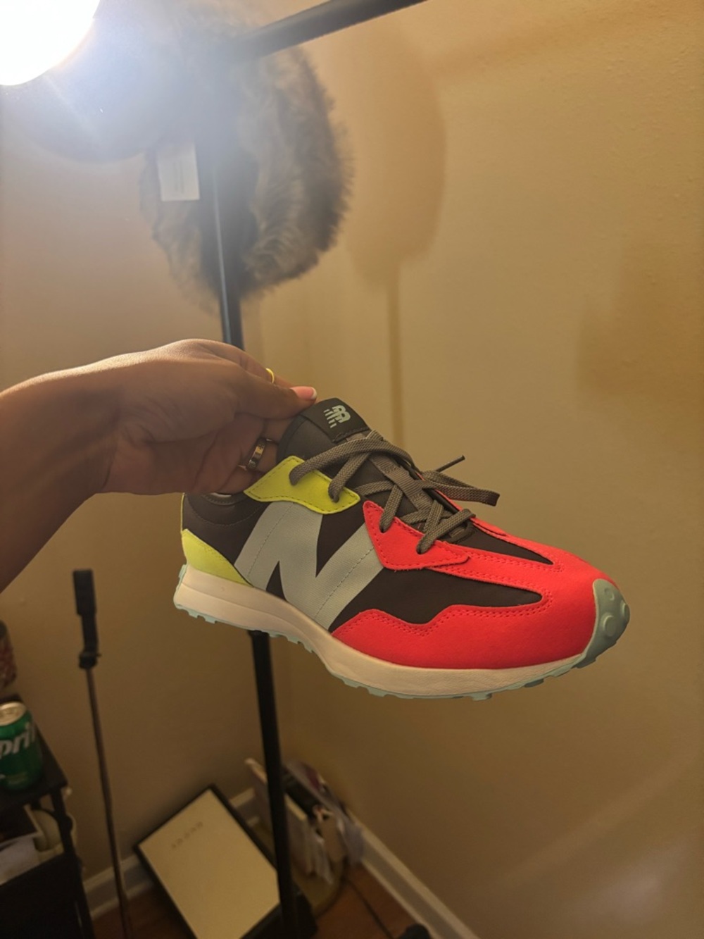 New Balance Kids' Coral Pink, Gray & Neon Yellow Runner